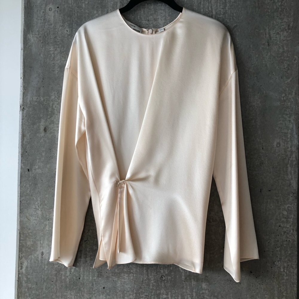 Vince 100% Silk Drop-Shoulder Billowy Sleeve Top